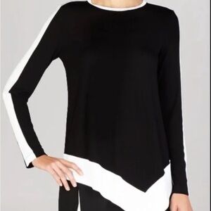 BCBGMaxAzria Lesli Asymmetrical Black and White Contrast Tee